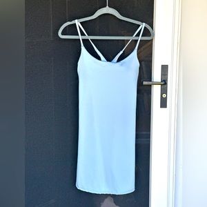A workout romper dress. Powder blue.